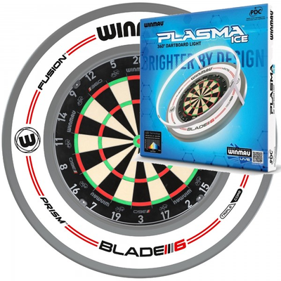 Blade 360 Dartboard Starter Set, Bundle bestehend aus Dartboard, Surround und Licht, weiße Ausführun