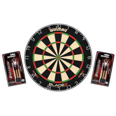Dartboard WINMAU Original Blade 6 + 2 Steeldart Sets Broadside Brass