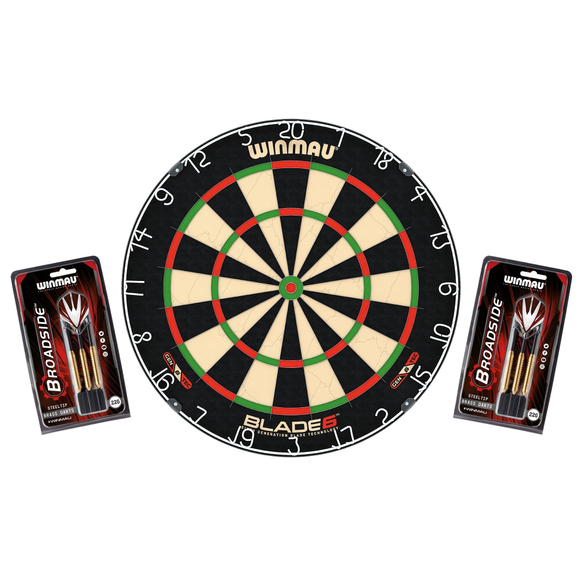 Dartboard WINMAU Original Blade 6 + 2 Steeldart Sets Broadside Brass