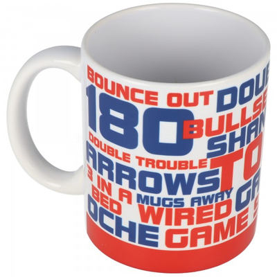 Tasse mit populären Dartsätzen, Keramik weiß