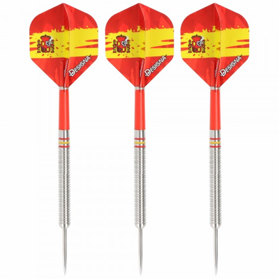 Silber, rot, gelb Steeldart-Set Spanien, 22 Gramm