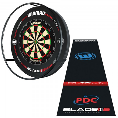 Steeldart Dartboard Starter Set, Darts WM 2025 Bundle 2, Blade 6 Komplettset mit Teppich
