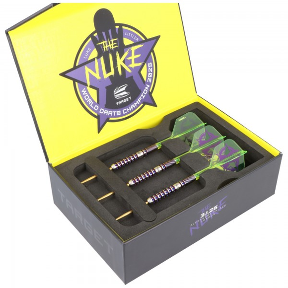 Target Luke Littler World Champion 2025 Steeldart, The Nuke Premium Box, 90% Tungsten, 23 Gramm
