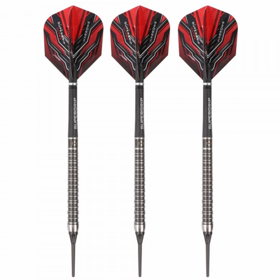Supergrip Ultra Softdarts, 90% Tungsten, Schwarz Rot, 22 Gramm