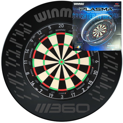 Blade 360 Dartboard Starter Set, Bundle bestehend aus Dartboard, Surround und Licht